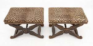 Regency Style Leopard Print Upholstered Stools, 2 (9825759920435)