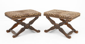 Regency Style Leopard Print Upholstered Stools, 2 (9825759920435)