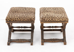 Regency Style Leopard Print Upholstered Stools, 2 (9825759920435)