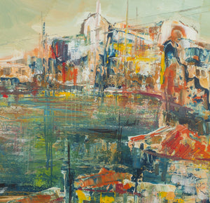 Contemporary School Abstract Harbor Scene Oil (9802422911283)