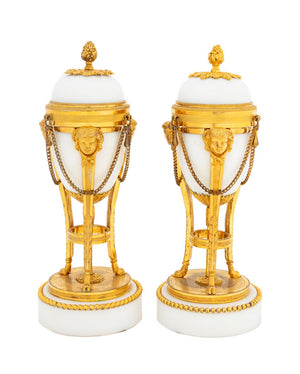 Louis XVI Gilt Bronze & White Marble Cassolettes (9818665976115)