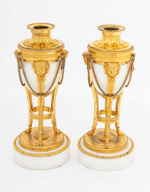 Louis XVI Gilt Bronze & White Marble Cassolettes (9818665976115)