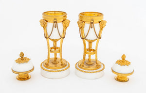 Louis XVI Gilt Bronze & White Marble Cassolettes (9818665976115)