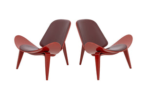 Hans J. Wegner Red CH07 Shell Lounge Chairs, Pair (9821329391923)