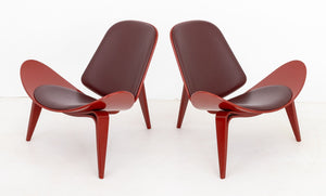 Hans J. Wegner Red CH07 Shell Lounge Chairs, Pair (9821329391923)