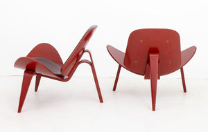 Hans J. Wegner Red CH07 Shell Lounge Chairs, Pair (9821329391923)