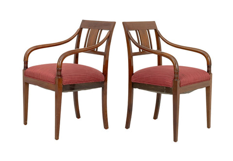 Regency Style Marquetry Walnut Armchairs, Pair