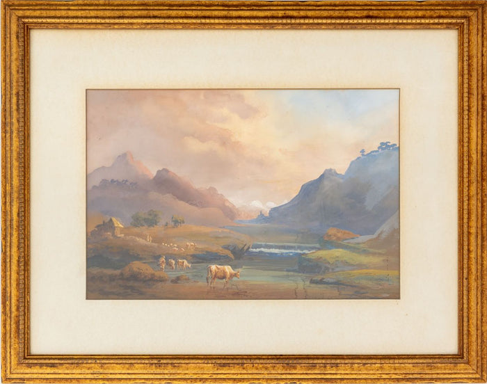 Continental School Pastoral Scene Watercolor