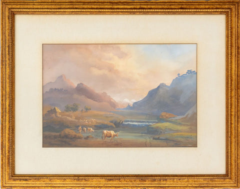 Continental School Pastoral Scene Watercolor