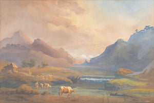 Continental School Pastoral Scene Watercolor (9883835400499)