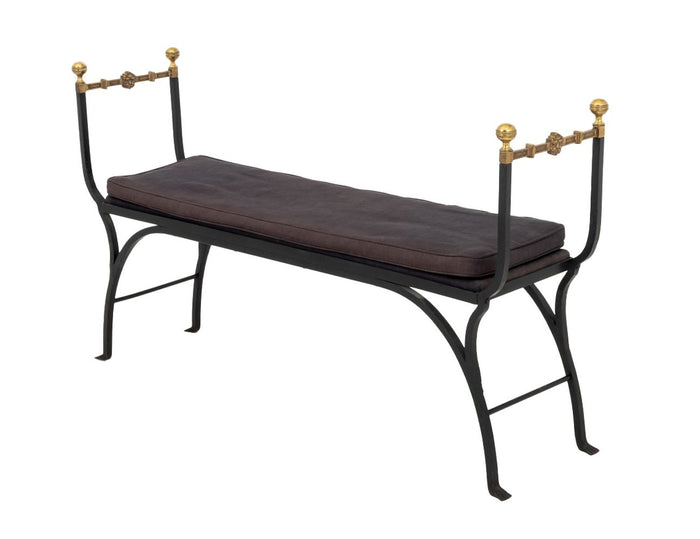 Hollywood Regency Wrought Iron and Brass Bench