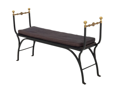 Hollywood Regency Wrought Iron and Brass Bench