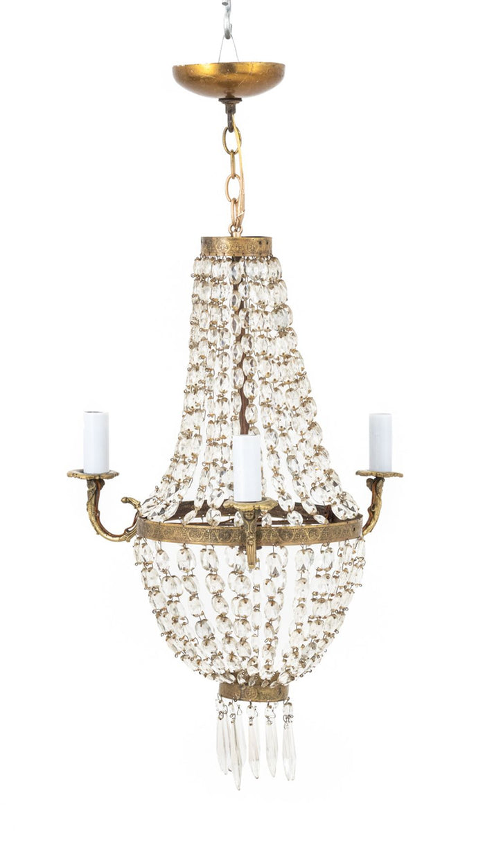 French Empire Cut Crystal and Brass Chandelier