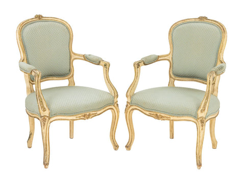 Louis XV Style Painted Fauteuils, Pair