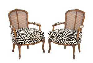French Country Style Zebra Upholstered Chairs, 2