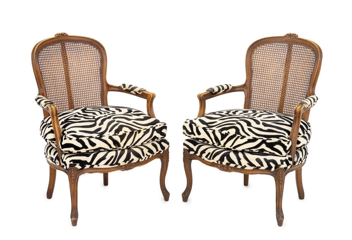 French Country Style Zebra Upholstered Chairs, 2