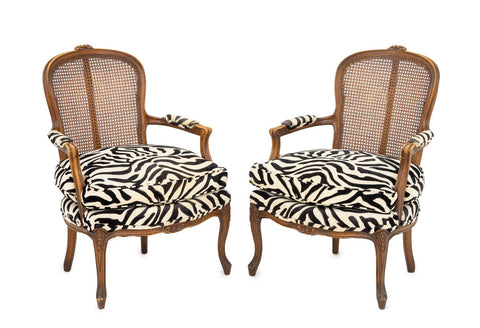French Country Style Zebra Upholstered Chairs, 2