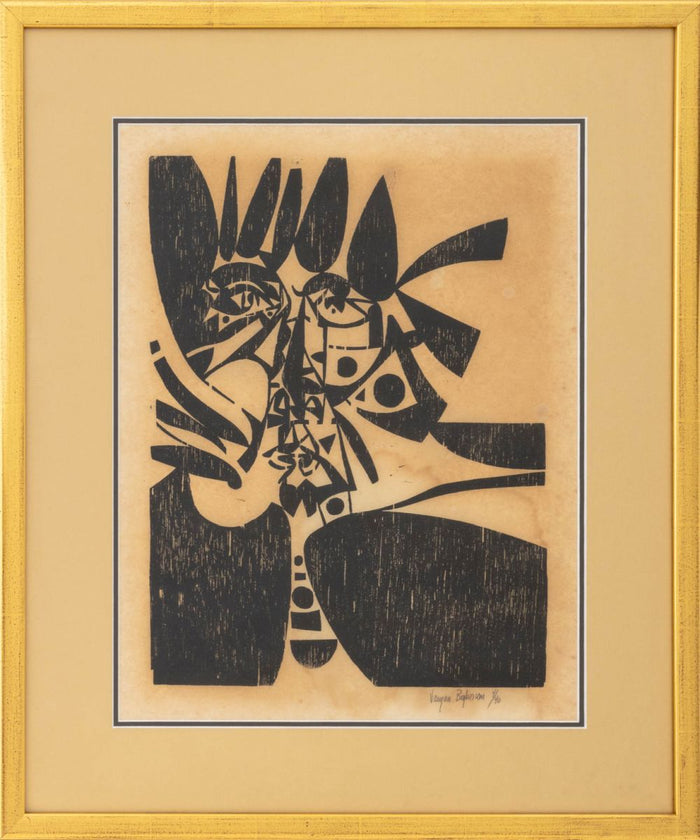 Varujan Boghosian "Mask" Woodblock Print