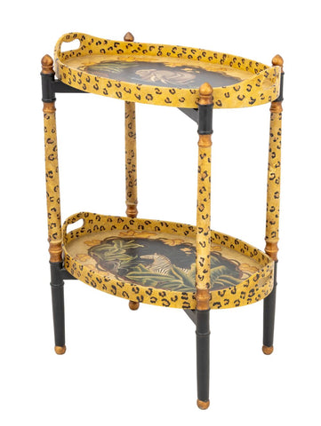 Safari Motif Painted 2-Tier Tray Top Folding Table