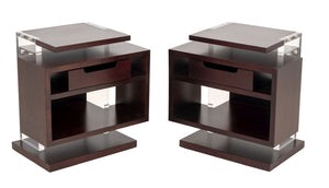 Modern Mahogany and Acrylic End Tables, Pair