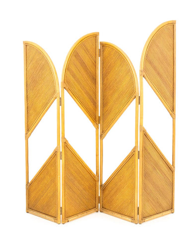 Mid-Century Modern Rattan 3-Panel Floor Screen