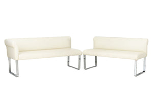 White Leather Upholstered Chrome Banquettes, Pair