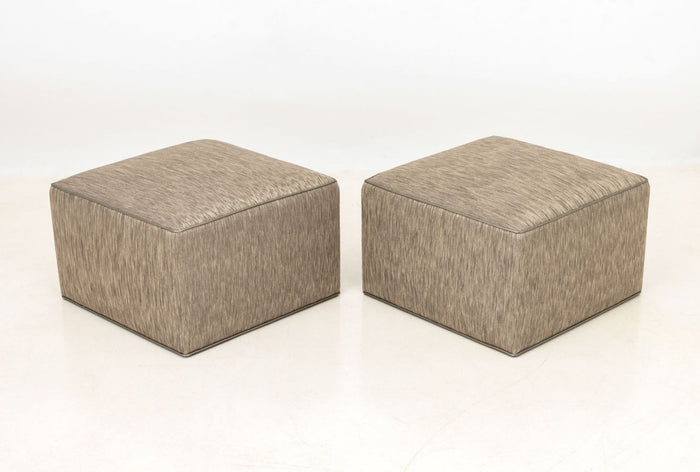 Modern Gray Upholstered Ottomans, Pair