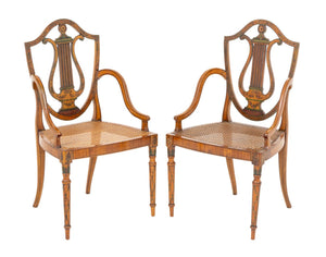 George III Style Painted Satinwood Armchairs, Pair
