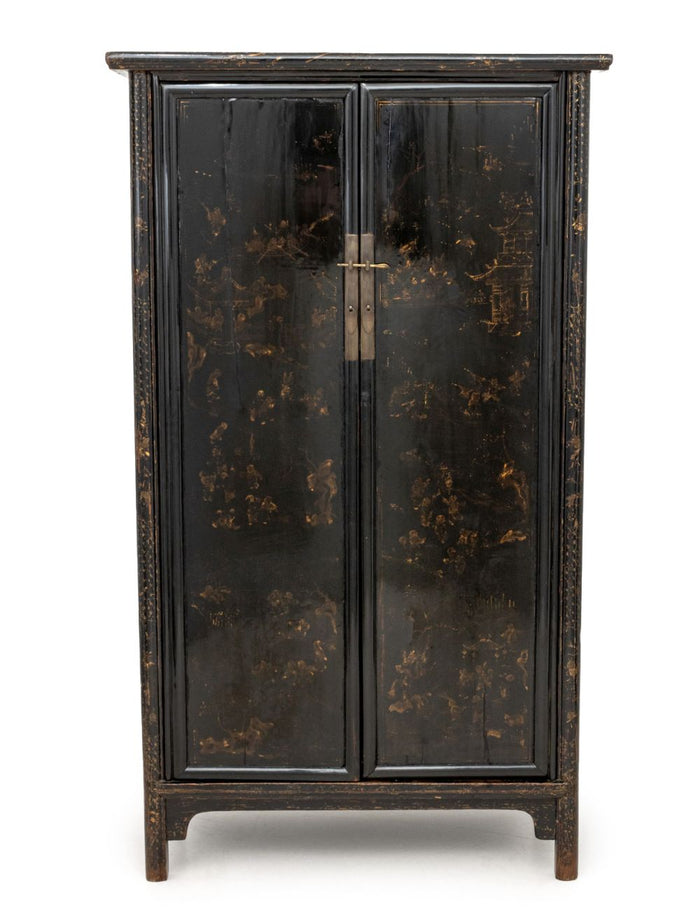 Chinese Black Lacquered Two-Door Armoire, 19th C.