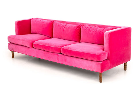 Contemporary Hot Pink Velvet Upholstered Sofa