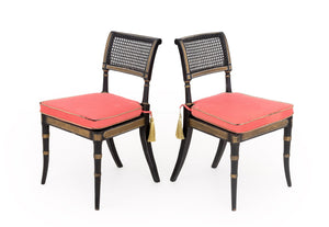 Regency Style Ebonized Caned Chairs, Pair