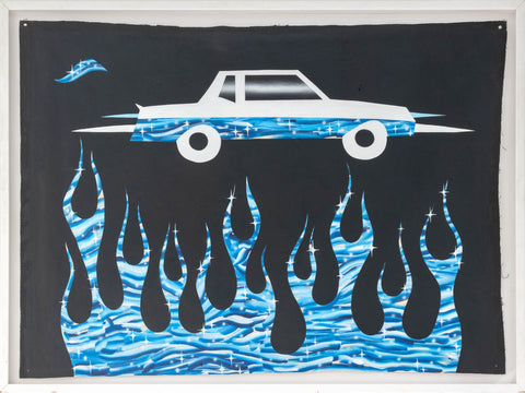 Jesse Spears Blue Flame Car Oil on Canvas