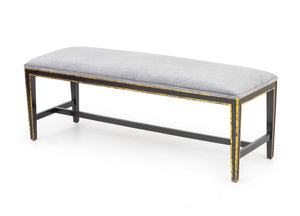 Modern Blue Gray Velvet Upholstered Ebonized Bench