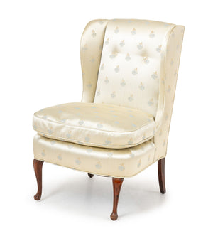 Floral Silk Upholstered Wingback Slipper Chair