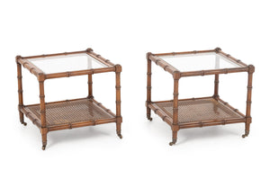 Regency Style Faux Bamboo Side Tables, Pair