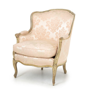 Louis XV Style Pink Silk Damask Bergere