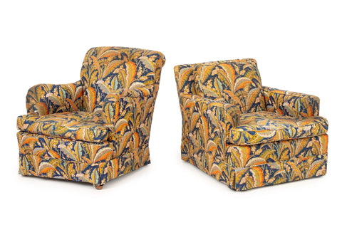 Paisley Upholstered Armchairs, Pair