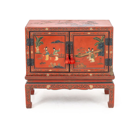Chinese Red Lacquered Cabinet on Stand