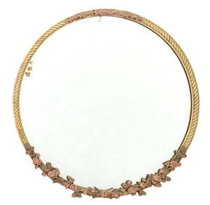 Floral Motif Painted Carved Wood Circular Mirror