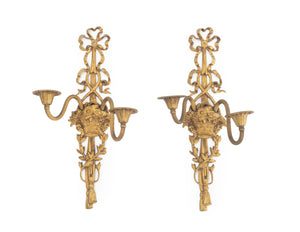 Louis XVI Style Gilt Metal Ribbon Appliques, Pair