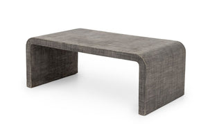 Karl Springer Style Gray Grasscloth Coffee Table