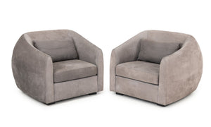 Modern Style Gray Suede Tub Chairs, Pair