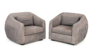 Modern Style Gray Suede Tub Chairs, Pair