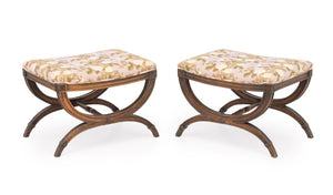 Louis XVI Style Upholstered Curule Stools, Pair