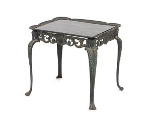 Louis XV Style Faux Marble Top Cast Iron End Table