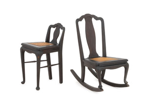 Queen Anne Style Cane Paneled Seat Chairs, 2