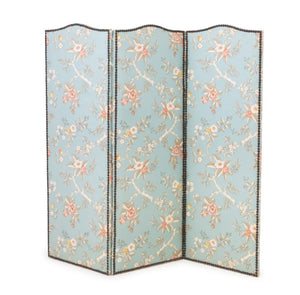 Floral Print Upholstered Three-Panel Floor Screen