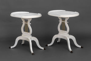 Federal Style White Painted Harp Side Tables, Pair