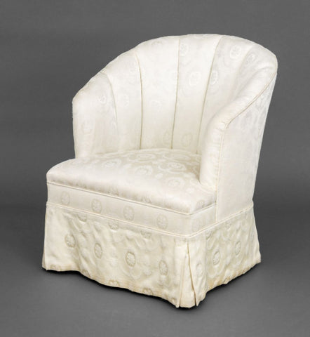 White Silk Brocade Upholstered Tub Chair
