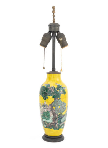 Chinese Famille Jaune Porcelain Vase as Lamp